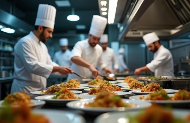 Executive chef and team preparing traditional Emirati cuisine